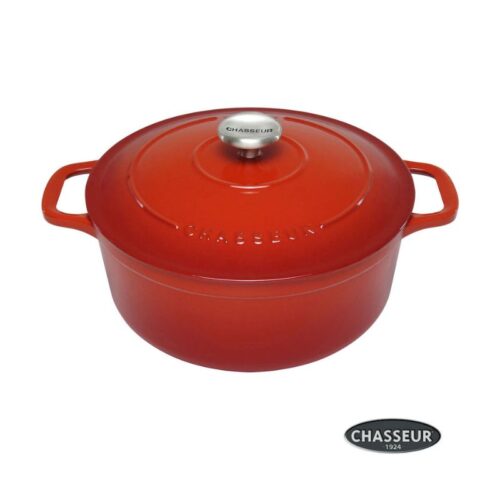 Red Enameled Cast-Iron Round Dutch Oven 6.44 Qt Chasseur 28cm Casserole